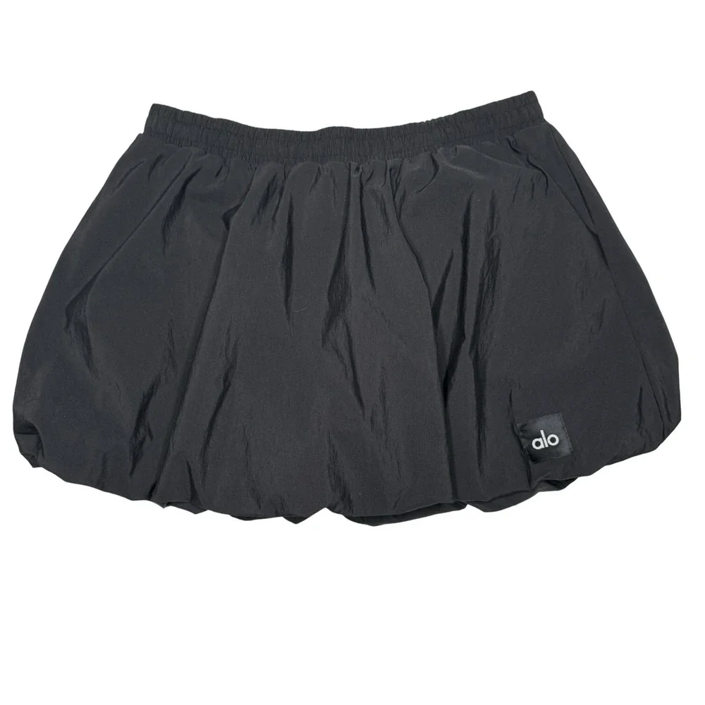 Alo Nylon Bubble Tennis Skirt Black Size M Poofy Mini Skort Shorts
